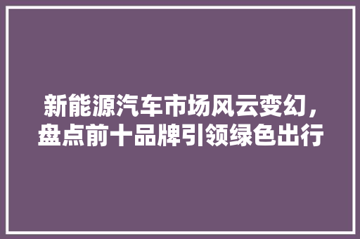 新能源汽车市场风云变幻，盘点前十品牌引领绿色出行新潮流
