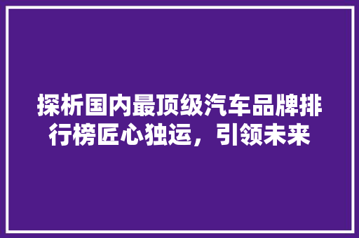 探析国内最顶级汽车品牌排行榜匠心独运，引领未来