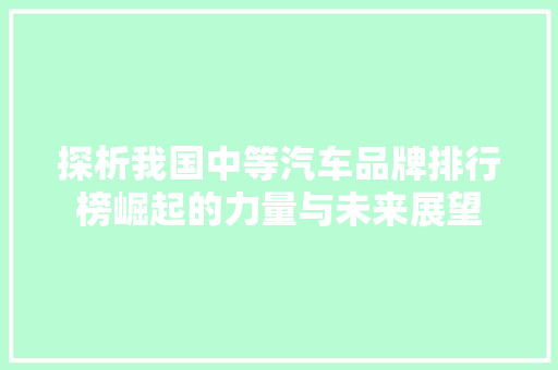 探析我国中等汽车品牌排行榜崛起的力量与未来展望