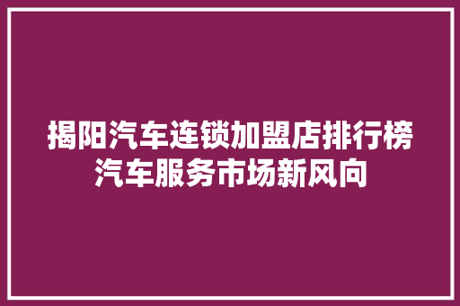 揭阳汽车连锁加盟店排行榜汽车服务市场新风向