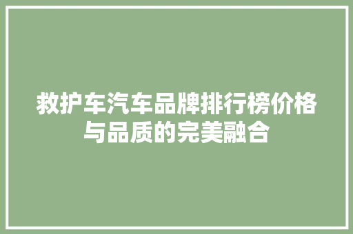 救护车汽车品牌排行榜价格与品质的完美融合