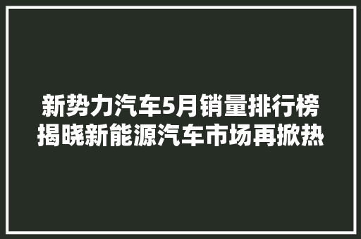 新势力汽车5月销量排行榜揭晓新能源汽车市场再掀热潮