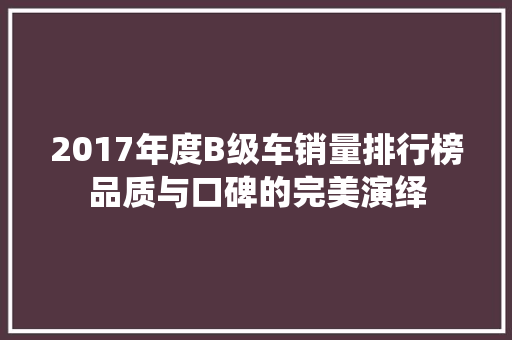 2017年度B级车销量排行榜品质与口碑的完美演绎