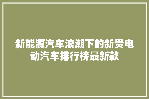 新能源汽车浪潮下的新贵电动汽车排行榜最新款