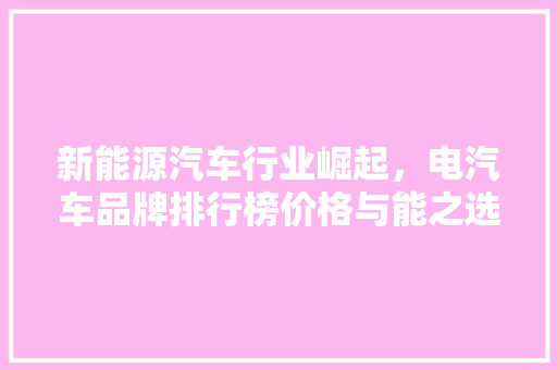新能源汽车行业崛起，电汽车品牌排行榜价格与能之选