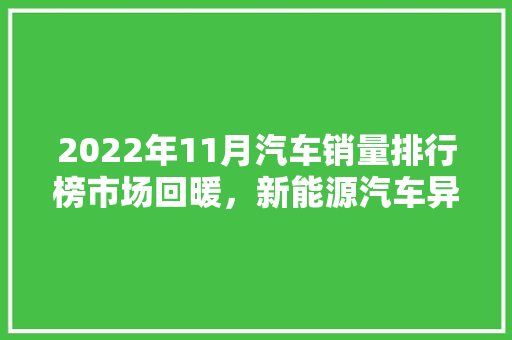 2022年11月汽车销量排行榜市场回暖，新能源汽车异军突起