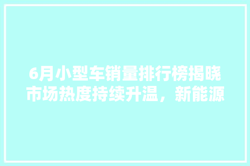 6月小型车销量排行榜揭晓市场热度持续升温，新能源汽车表现抢眼