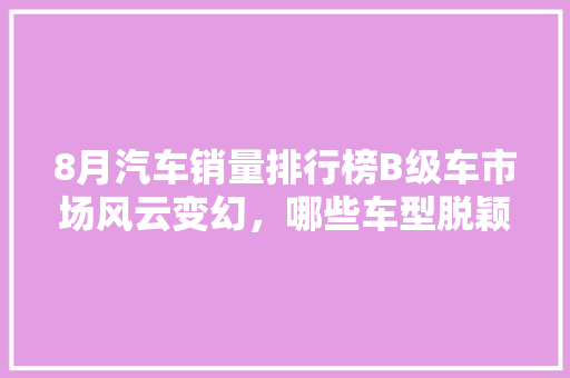 8月汽车销量排行榜B级车市场风云变幻，哪些车型脱颖而出