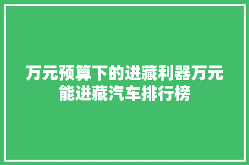 万元预算下的进藏利器万元能进藏汽车排行榜