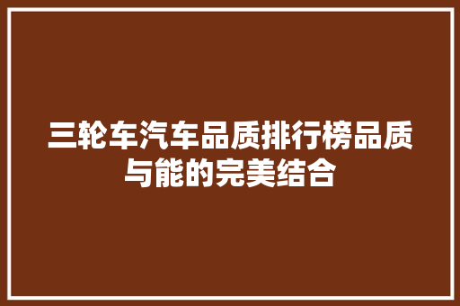 三轮车汽车品质排行榜品质与能的完美结合