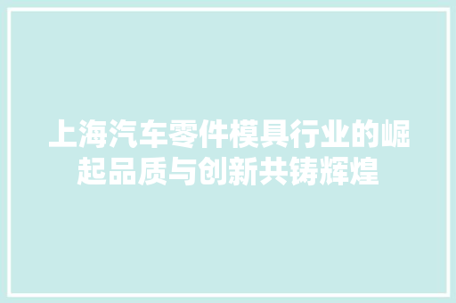 上海汽车零件模具行业的崛起品质与创新共铸辉煌