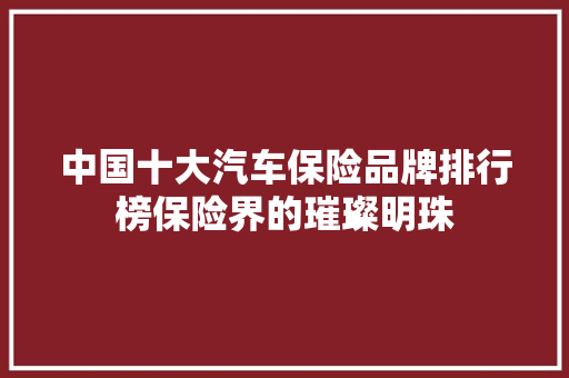 中国十大汽车保险品牌排行榜保险界的璀璨明珠