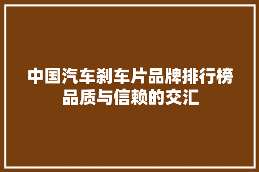 中国汽车刹车片品牌排行榜品质与信赖的交汇
