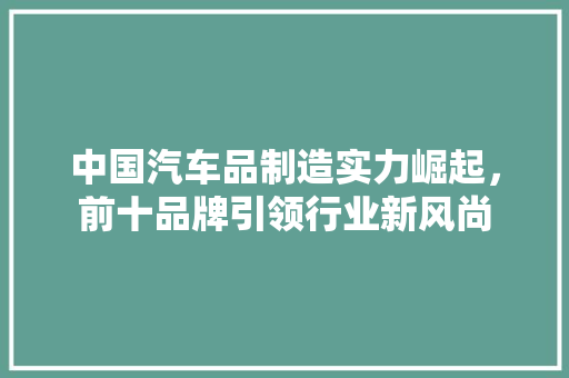 中国汽车品制造实力崛起，前十品牌引领行业新风尚