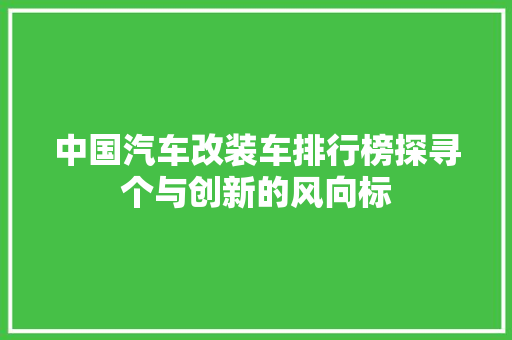 中国汽车改装车排行榜探寻个与创新的风向标