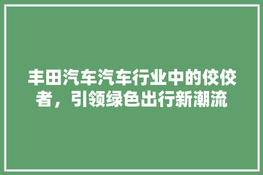 丰田汽车汽车行业中的佼佼者，引领绿色出行新潮流