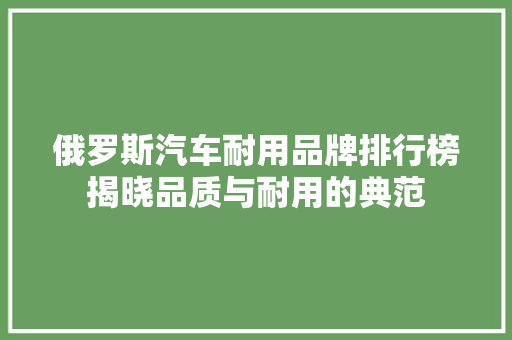 俄罗斯汽车耐用品牌排行榜揭晓品质与耐用的典范
