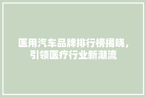 医用汽车品牌排行榜揭晓，引领医疗行业新潮流
