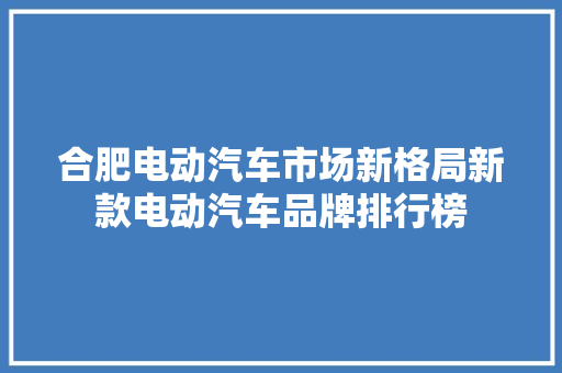合肥电动汽车市场新格局新款电动汽车品牌排行榜