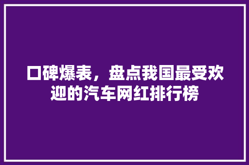 口碑爆表，盘点我国最受欢迎的汽车网红排行榜