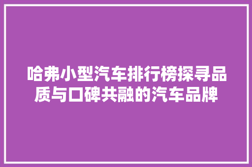 哈弗小型汽车排行榜探寻品质与口碑共融的汽车品牌