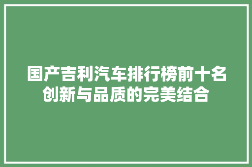国产吉利汽车排行榜前十名创新与品质的完美结合