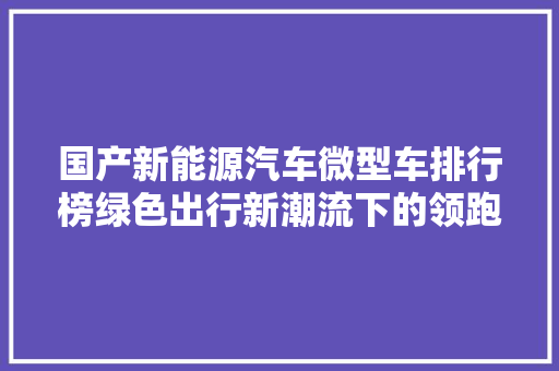 国产新能源汽车微型车排行榜绿色出行新潮流下的领跑者