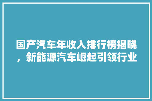 国产汽车年收入排行榜揭晓，新能源汽车崛起引领行业新风向