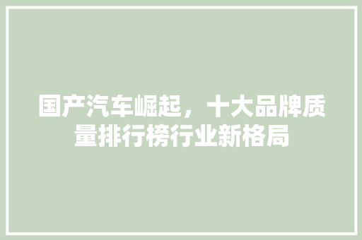国产汽车崛起，十大品牌质量排行榜行业新格局
