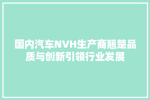 国内汽车NVH生产商翘楚品质与创新引领行业发展