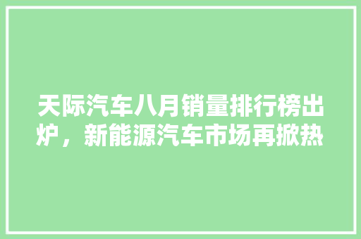 天际汽车八月销量排行榜出炉，新能源汽车市场再掀热潮